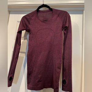 Maroon Lululemon long sleeve workout shirt